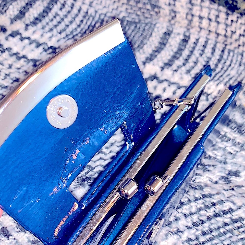 DiY Glam Clutch-Shoulder Handbag Navy Silver Fold Over Snap Closure+Silver Chain - Picture 10 of 16